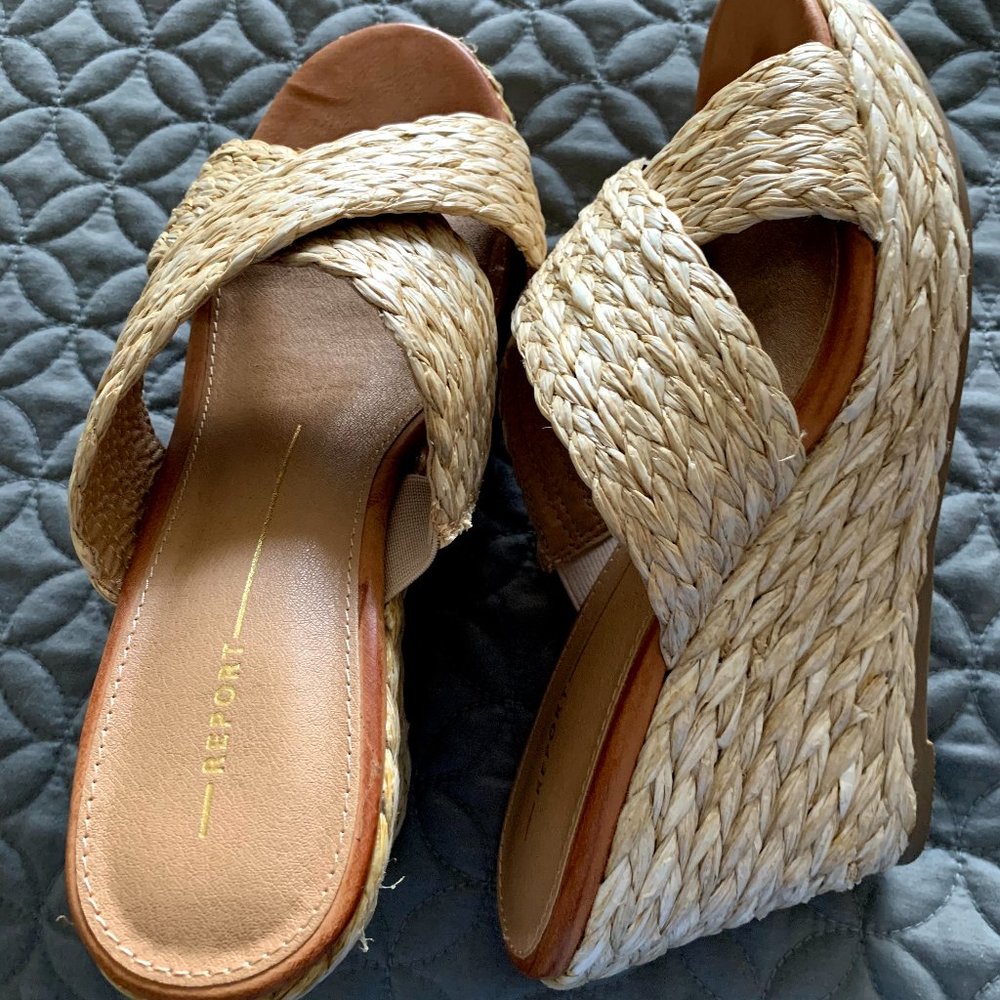 Report Footwear Tan Delia Wrapped Espadrille Wedge
